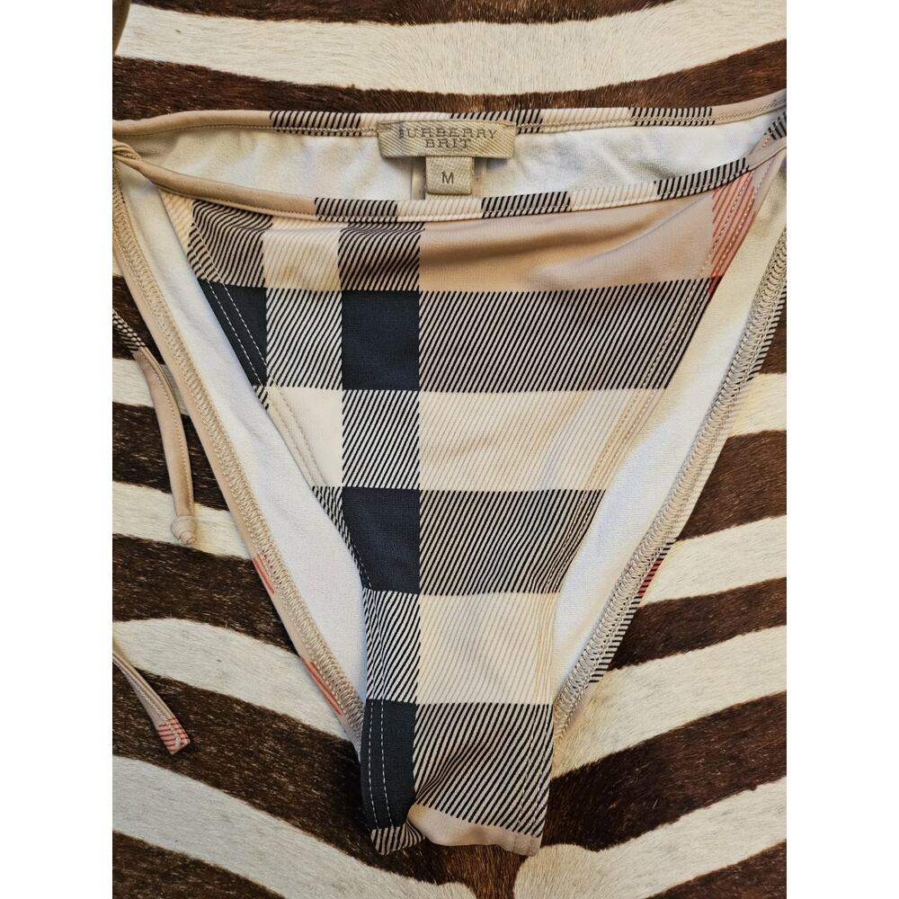 Vintage Y2K Burberry Brit Sz M Bikini Swimsuit Bottom Check Plaid Tie Side - Picture 3 of 7